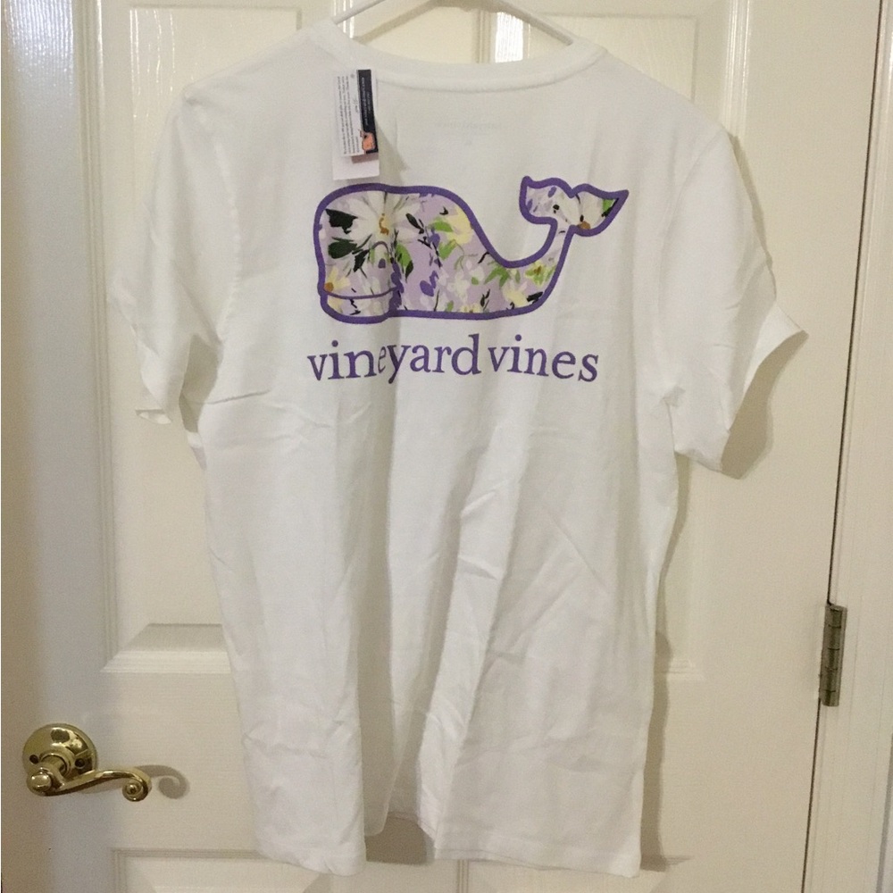 Vineyard Vines Floral Whale Fill White Short Sleeve Tee Women’s XL